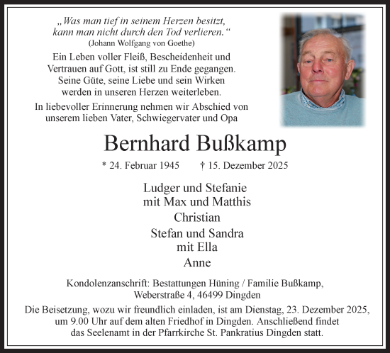Traueranzeige von Bernhard Bußkamp 