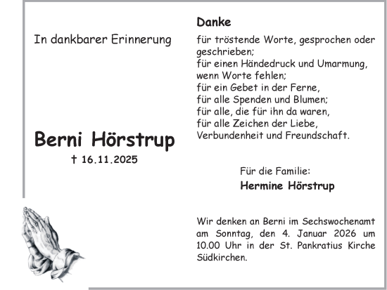 Traueranzeige von Berni Hörstrup von Ruhr Nachrichten