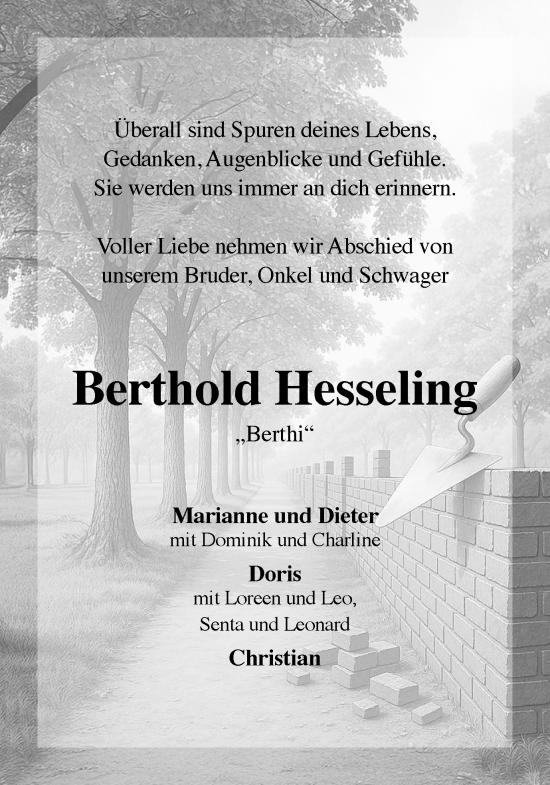 Traueranzeige von Berthold Hesseling von Münsterland Zeitung