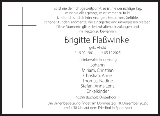 Traueranzeige von Brigitte Flaßwinkel 