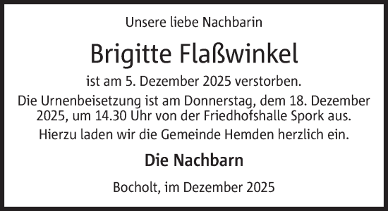 Traueranzeige von Brigitte Flaßwinkel 