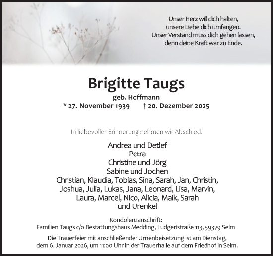 Traueranzeige von Brigitte Taugs von Ruhr Nachrichten