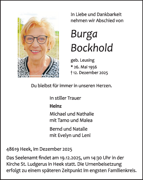 Traueranzeige von Burga Bockhold von Münsterland Zeitung