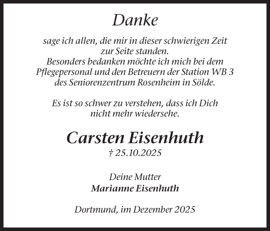 Traueranzeige von Carsten Eisenhuth von Ruhr Nachrichten