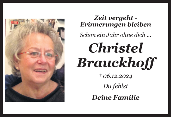 Traueranzeige von Christel Brauckhoff von Ruhr Nachrichten