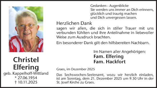 Traueranzeige von Christel Elfering von Münsterland Zeitung