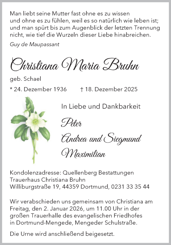 Traueranzeige von Christiana Maria Bruhn von Ruhr Nachrichten