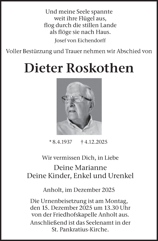 Traueranzeige von Dieter Roskothen 