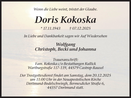 Traueranzeige von Doris Kokoska von Ruhr Nachrichten
