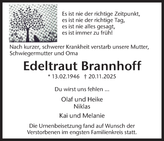 Traueranzeige von Edeltraut Brannhoff von Ruhr Nachrichten