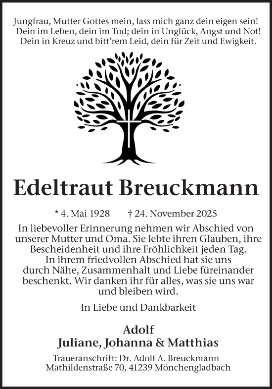 Traueranzeige von Edeltraut Breuckmann von Trauer Vest