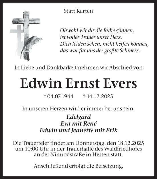 Traueranzeige von Edwin Ernst Evers von Trauer Vest