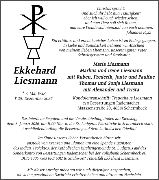 Traueranzeige von Ekkehard Liesmann von Ruhr Nachrichten und Dorstener Zeitung