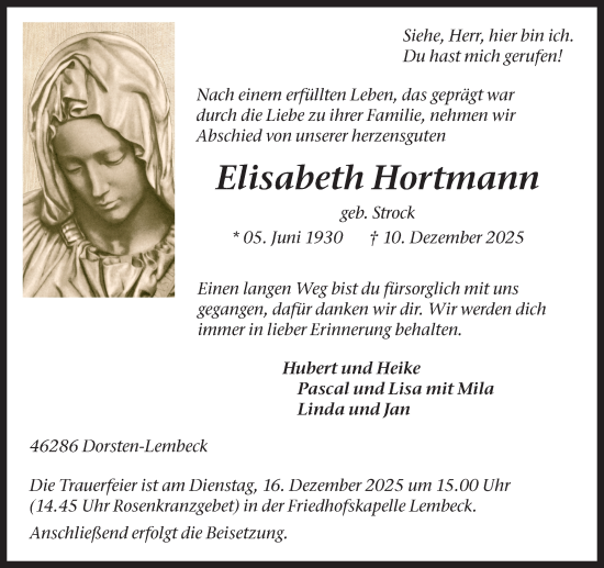 Traueranzeige von Elisabeth Hortmann von Ruhr Nachrichten und Dorstener Zeitung