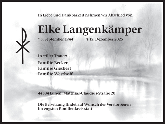Traueranzeige von Elke Langenkämper von Ruhr Nachrichten