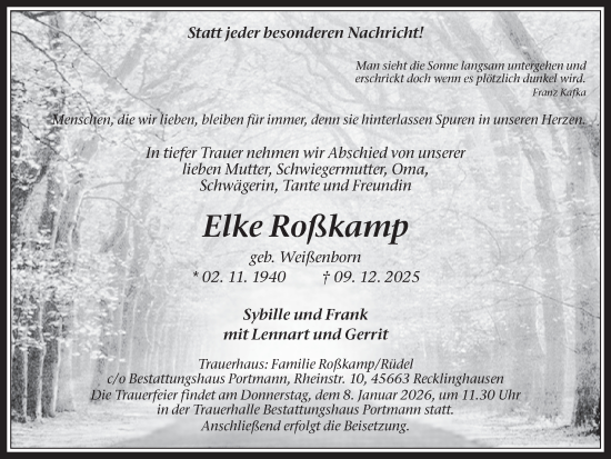 Traueranzeige von Elke Roßkamp von Trauer Vest