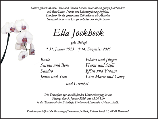 Traueranzeige von Ella Jockheck von Ruhr Nachrichten