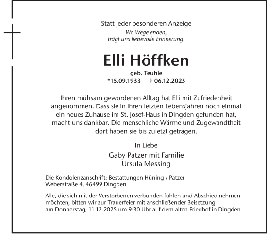Traueranzeige von Elli Höffken 