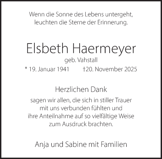 Traueranzeige von Elsbeth Haermeyer 