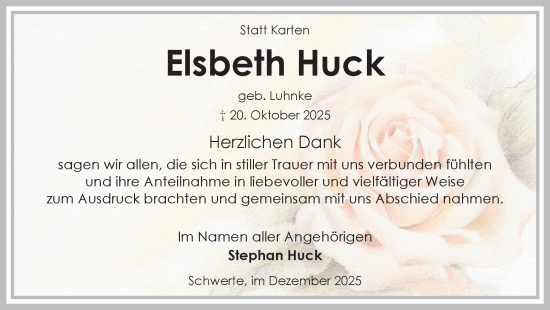 Traueranzeige von Elsbeth Huck von Ruhr Nachrichten