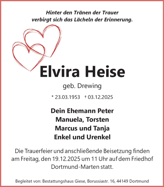 Traueranzeige von Elvira Heise von Ruhr Nachrichten
