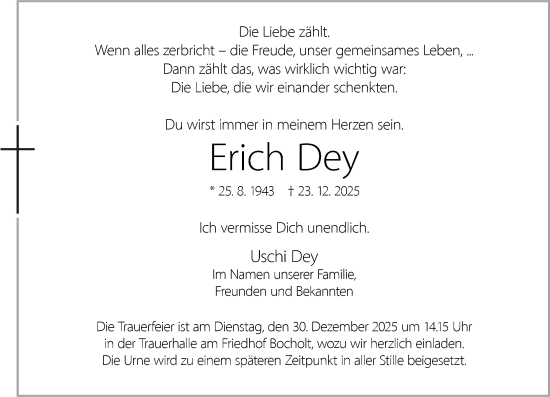 Traueranzeige von Erich Dey 