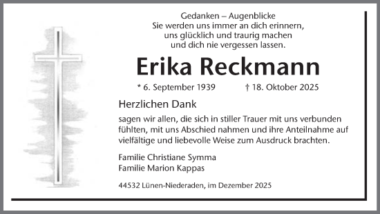 Traueranzeige von Erika Reckmann von Ruhr Nachrichten