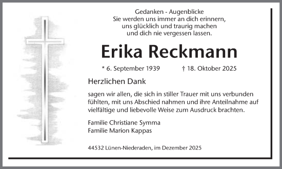 Traueranzeige von Erika Reckmann von Lüner Anzeiger