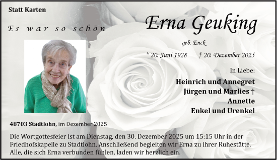Traueranzeige von Erna Geuking von Münsterland Zeitung