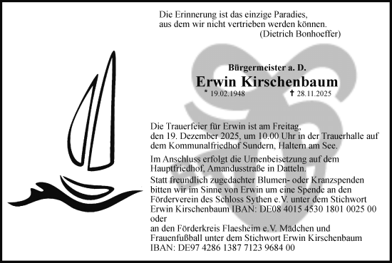 Traueranzeige von Erwin Kirschenbaum von Ruhr Nachrichten und Halterner Zeitung