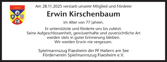 Traueranzeige von Erwin Kirschenbaum von Ruhr Nachrichten und Halterner Zeitung