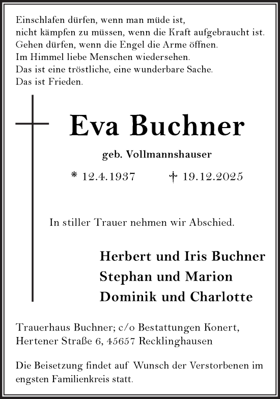 Traueranzeige von Eva Buchner von Trauer Vest