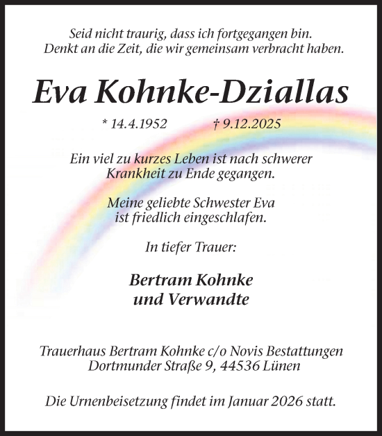 Traueranzeige von Eva Kohnke-Dziallas von Lüner Anzeiger