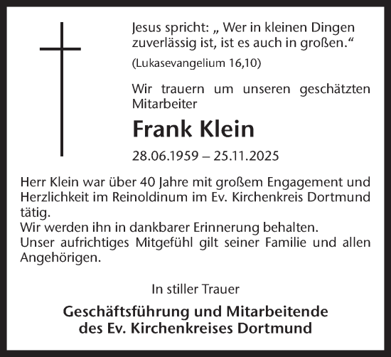 Traueranzeige von Frank Klein von Ruhr Nachrichten