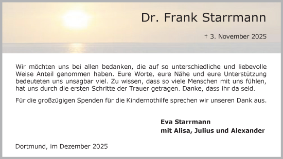 Traueranzeige von Frank Starrmann von Ruhr Nachrichten