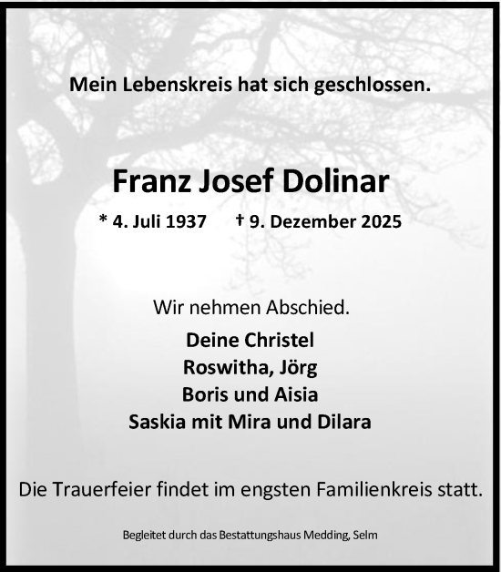 Traueranzeige von Franz Josef Dolinar von Ruhr Nachrichten