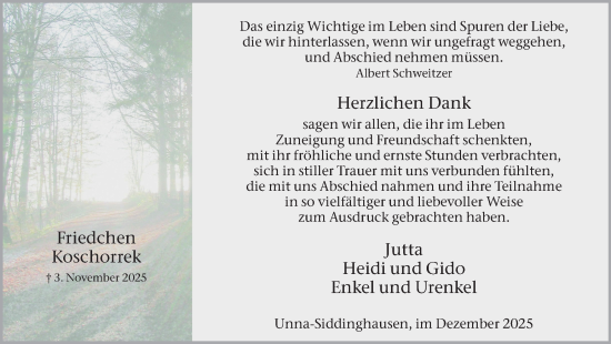 Traueranzeige von Friedchen Koschorrek von Hellweger Anzeiger