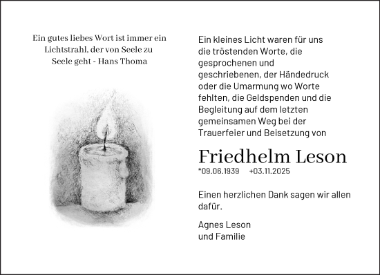 Traueranzeige von Friedhelm Leson 