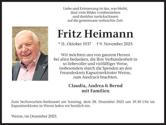 Traueranzeige von Fritz Heimann von Ruhr Nachrichten
