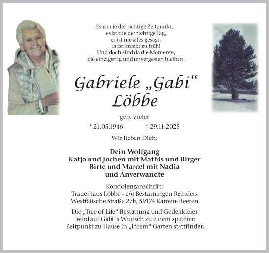 Traueranzeige von Gabriele Löbbe von Hellweger Anzeiger