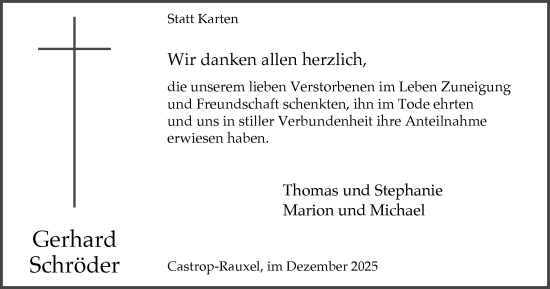 Traueranzeige von Gerhard Schröder von Stadtanzeiger Castrop-Rauxel