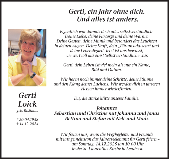Traueranzeige von Gerti Loick von Ruhr Nachrichten und Dorstener Zeitung