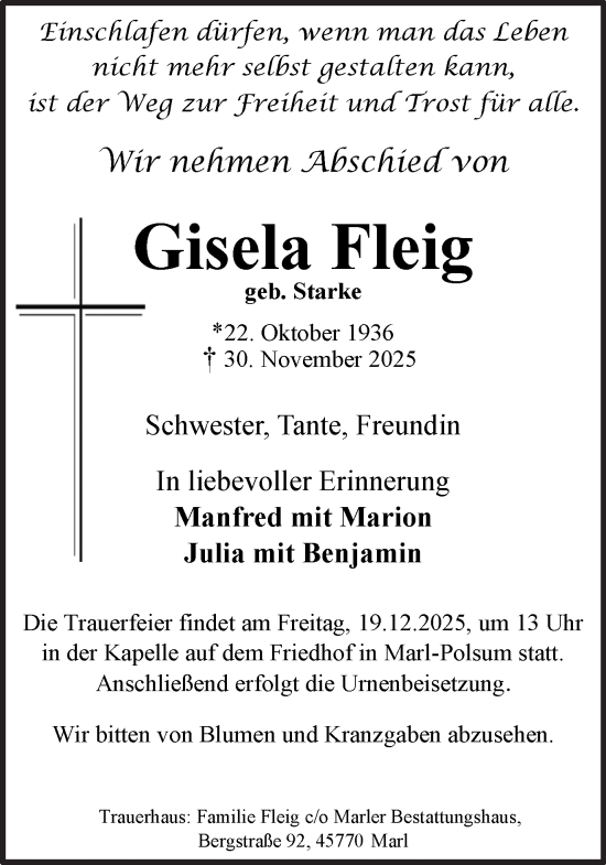 Traueranzeige von Gisela Fleig von Trauer Vest