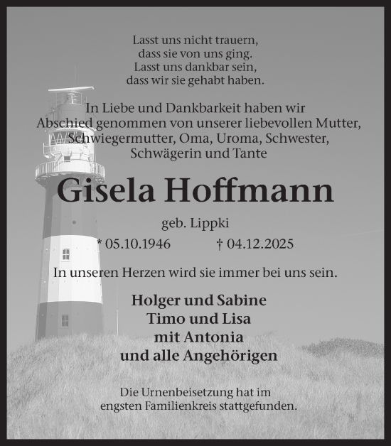 Traueranzeige von Gisela Hoffmann von Ruhr Nachrichten
