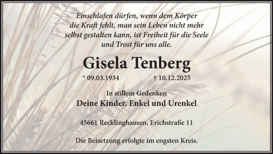 Traueranzeige von Gisela Tenberg von Trauer Vest