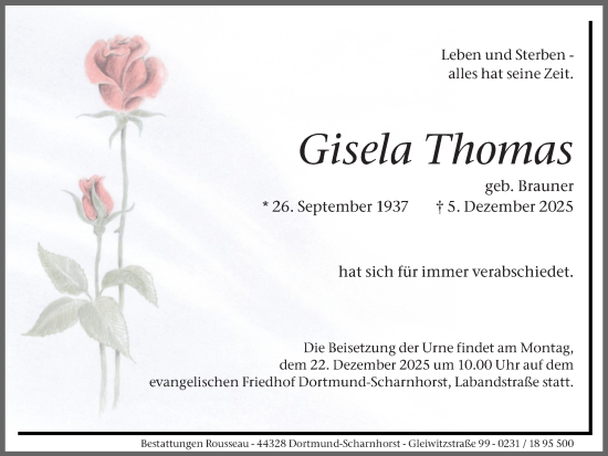 Traueranzeige von Gisela Thomas von Ruhr Nachrichten