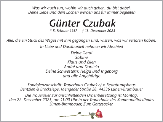 Traueranzeige von Günter Czubak von Lüner Anzeiger