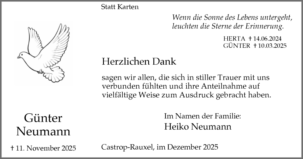  Traueranzeige für Günter Neumann vom 20.12.2025 aus Stadtanzeiger Castrop-Rauxel