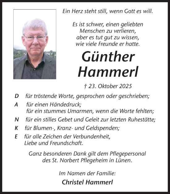 Traueranzeige von Günther Hammerl von Lüner Anzeiger
