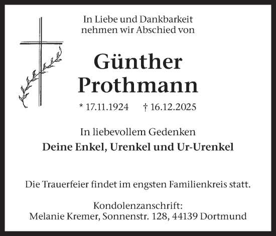 Traueranzeige von Günther Prothmann von Ruhr Nachrichten